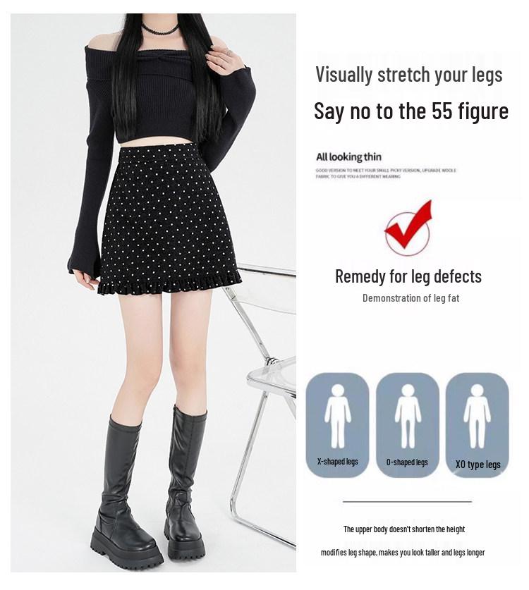 Women's Slim Fit Wool Polka Dot Ruffle Mini Skirt - High Waist, Casual Autumn/Winter A-line