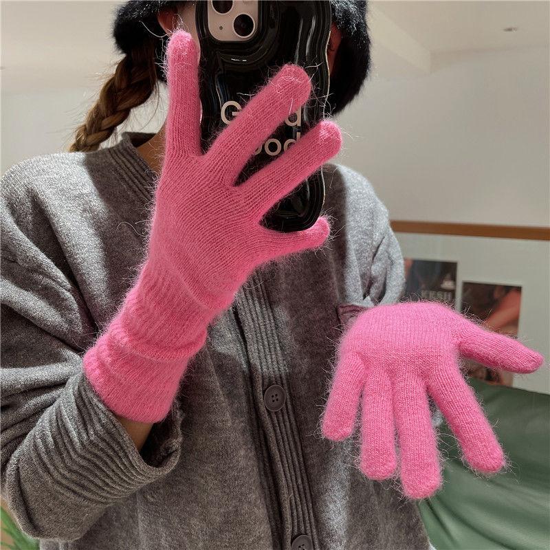 Thickened Thermal Knitted Gloves Rabbit Fur Split Finger Long Gloves Autumn Winter Warm Gloves