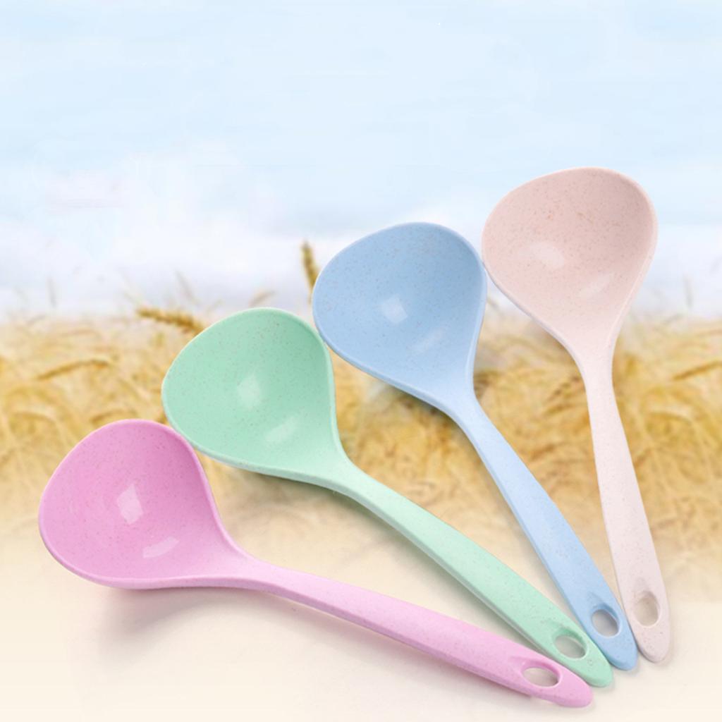 4 Colors Long Handle Soup Spoon 1pcs Dinner Scoops Wheat Straw Large Porridge Spoon Tableware Dinnerware Kitchen Cooking Tool