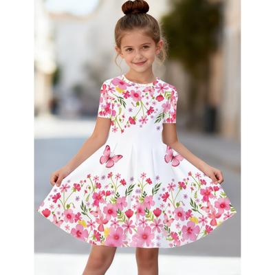 Dress for Girls Beautiful Butterfly Printed Short Sleeve Dress Summer Loose Girls Casual Dress Round Neck Hot Sale Girl Clothes