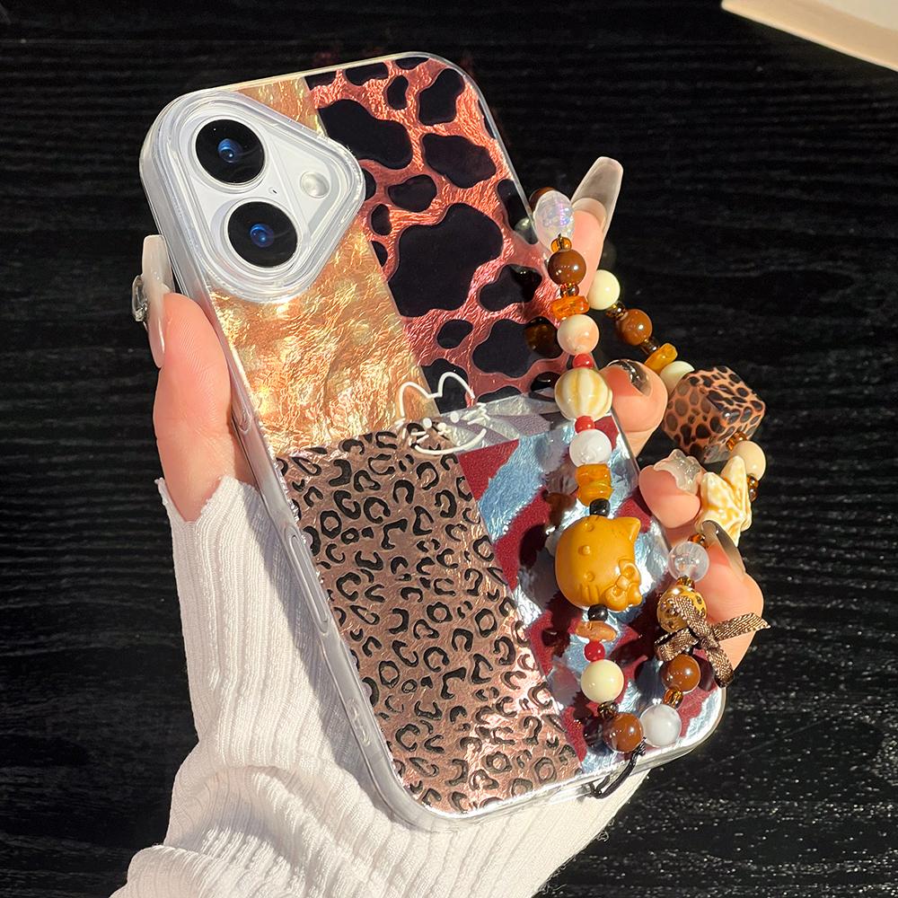 Bracelet Chain Painted Phone Case For iPhone 16 11 12 13 14 for 12 14 16 Pro 14 16 Pro Max Cute Pattern Hard Cover With Lanyard