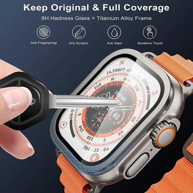 1/2PCS Tempered Glass For Apple Watch Ultra 49mm Screen Protector Anti-Scratch HD Metal Bumper Full Film for IWatch Ultra 49mm