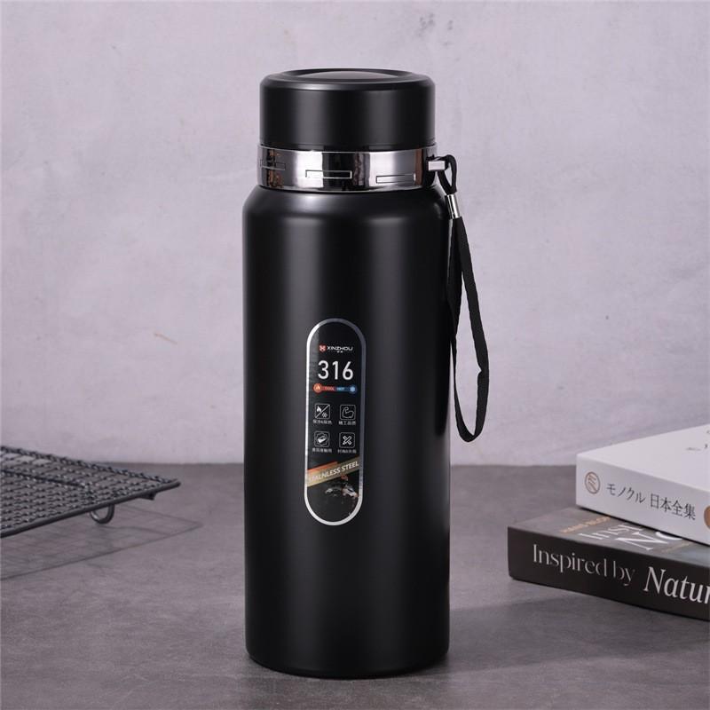 316 Stainless Steel Vacuum Insulated Travel Mug With Tea Strainer Leakproof Lid Carry Rope Office Outdoor Use