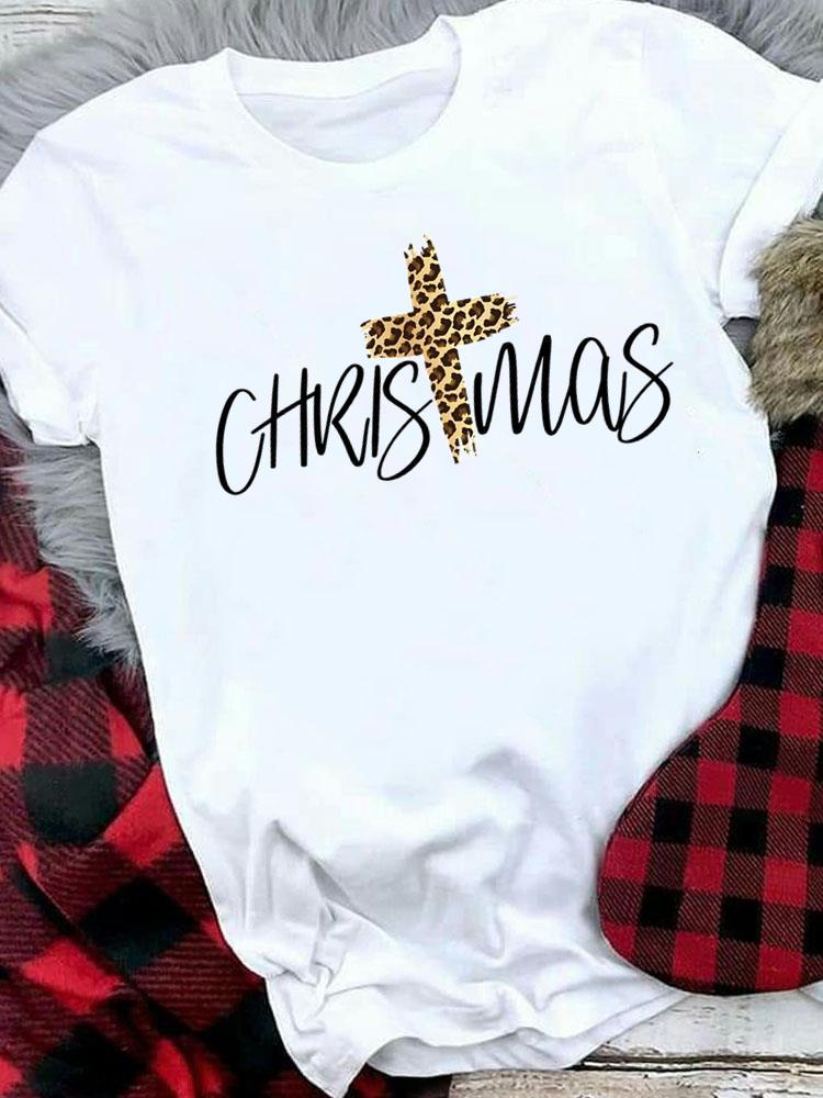 (Asian Size) Plaid Tree Style Cute Merry Christmas Tee Top Festival   New Year Holiday Casual  Lady Short Sleeve Fashion Women Print Graphic T-shirts