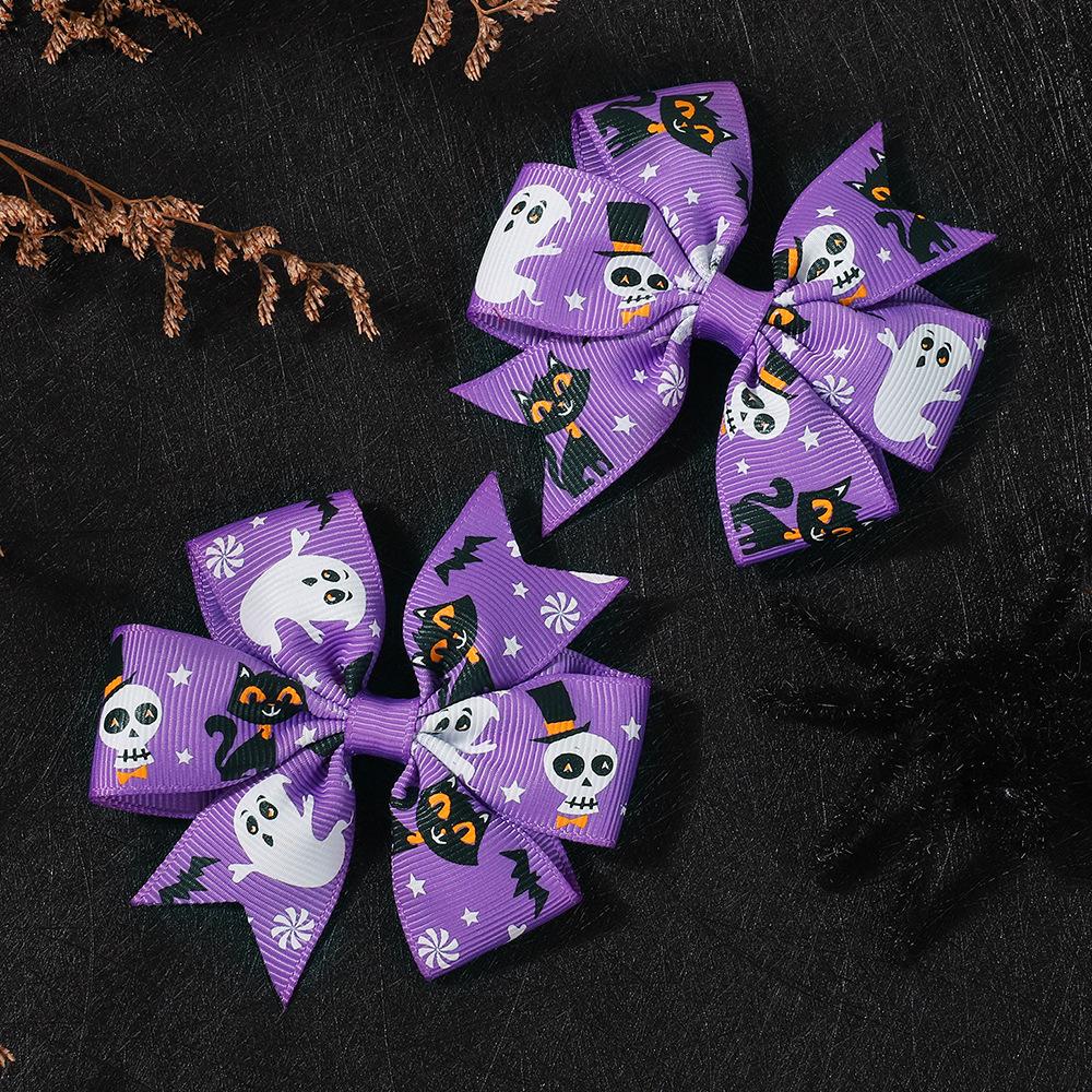 Popular Children'S Hair Accessories Set Accessories Halloween Ribbed Bow Hairpin Children'S Accessories 638