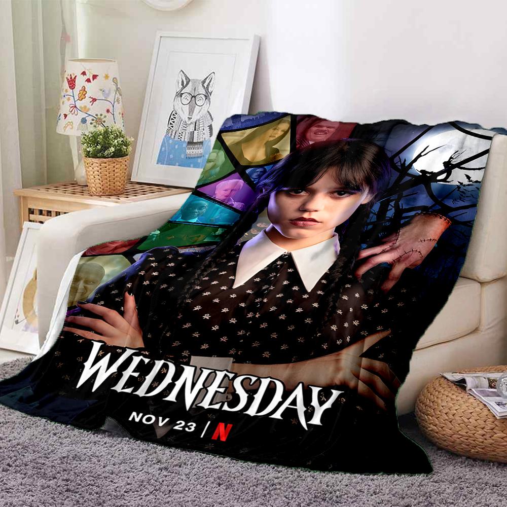 1Pc Wednesday Addams Returns Flannel Blanket, Soft And Comfortable, Casual Warm, Camping Travel, Christmas, Halloween Xmas Gift L110