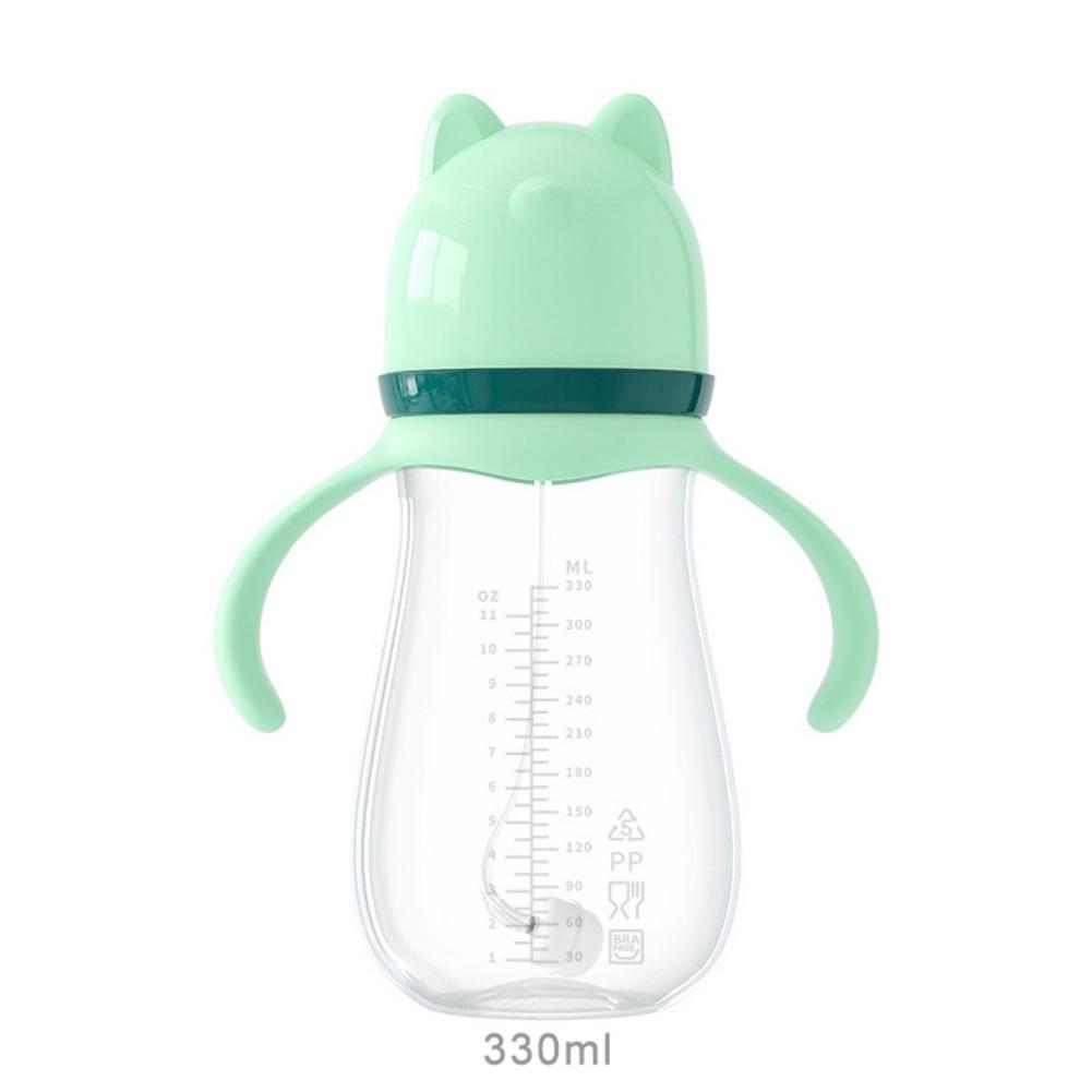 

Бутылочка для кормления ребенка, бутылочка с трубочкой и широким горлом, с ручкой, полипропиленовая бутылка для воды, бутылка для молока 330ml зелёный