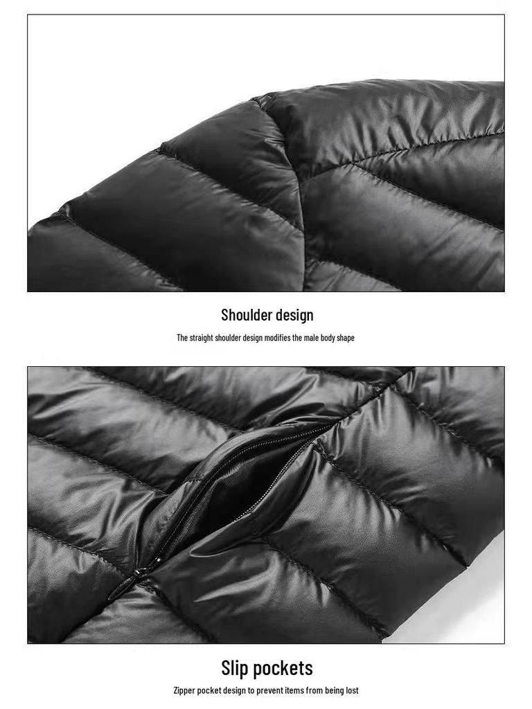 Men's 2026 Lightweight Warm White Duck Down Jacket with Stand Collar