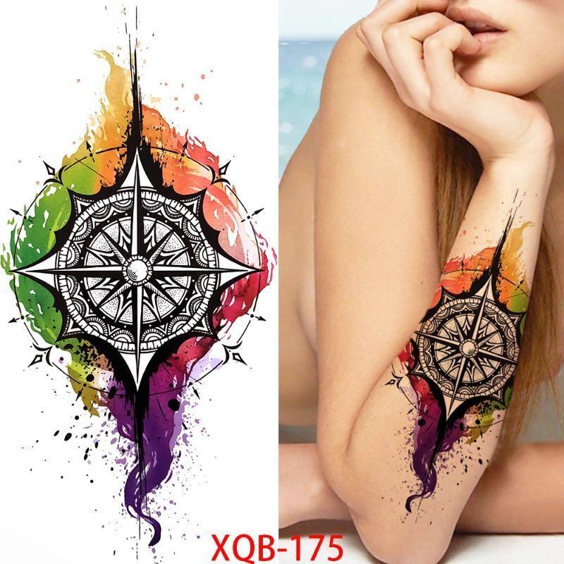 1 PC 210*114MM Waterproof Temporary Tattoo Sticker Spider Flash Tattoos Sanskrit Tiger Flower Body Art Arm Fake Tatoo For Women Men