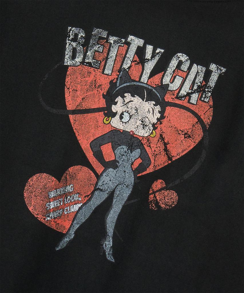 CNVS [Set] Betty Boop Betty Cat Halter Off-Shoulder Short Sleeve T-Shirt_Black