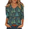 Women's Casual Fashionable Sexy Comfortable V-Neck Christmas Three-Quarter Sleeve Top