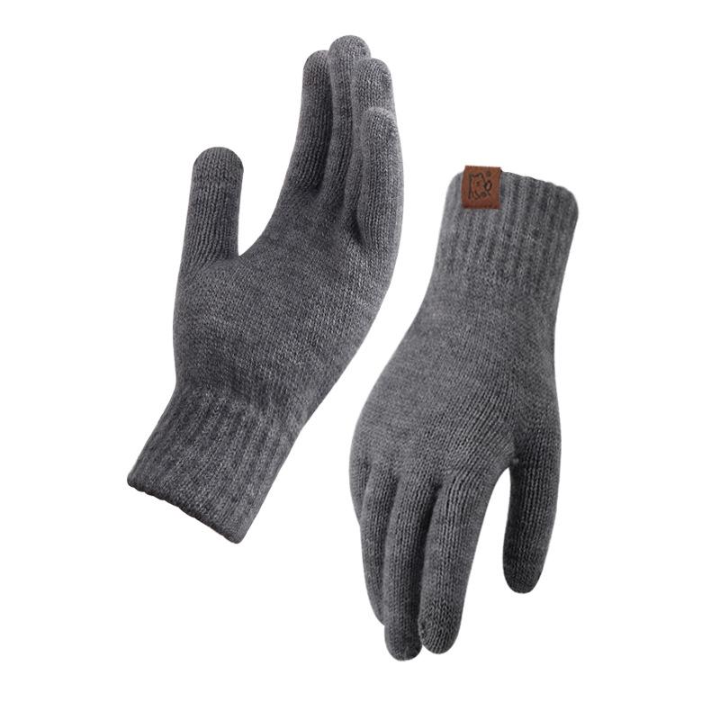 Winter Knitted Gloves for Warmth and Cold Outdoor Touch Screen Solid Color Plus Velvet Windproof Student Writing Wool Gloves for Riding Bike