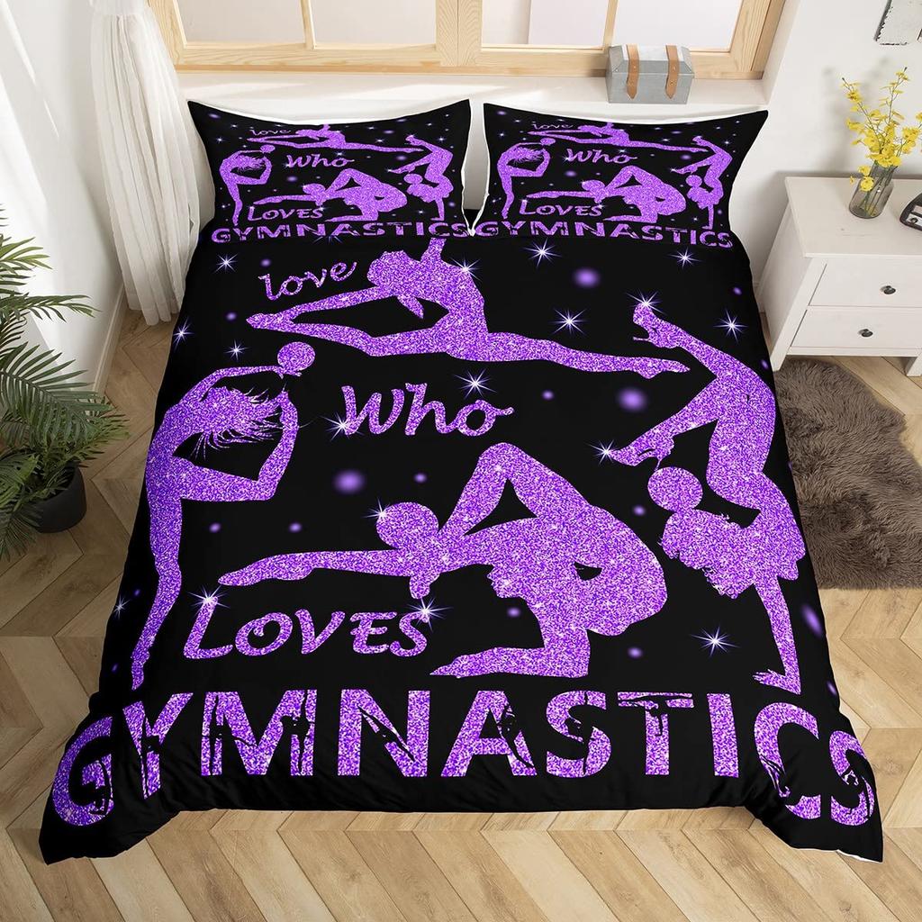 Comforter Gymnastics Gymnast Gifts Twin For Girls Teens Womengymnastics Lover Comforter Dancer Silhouette Bedding Set