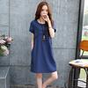 Women Cotton Linen Thin Short-sleeved Loose Waist Plus Size Dress