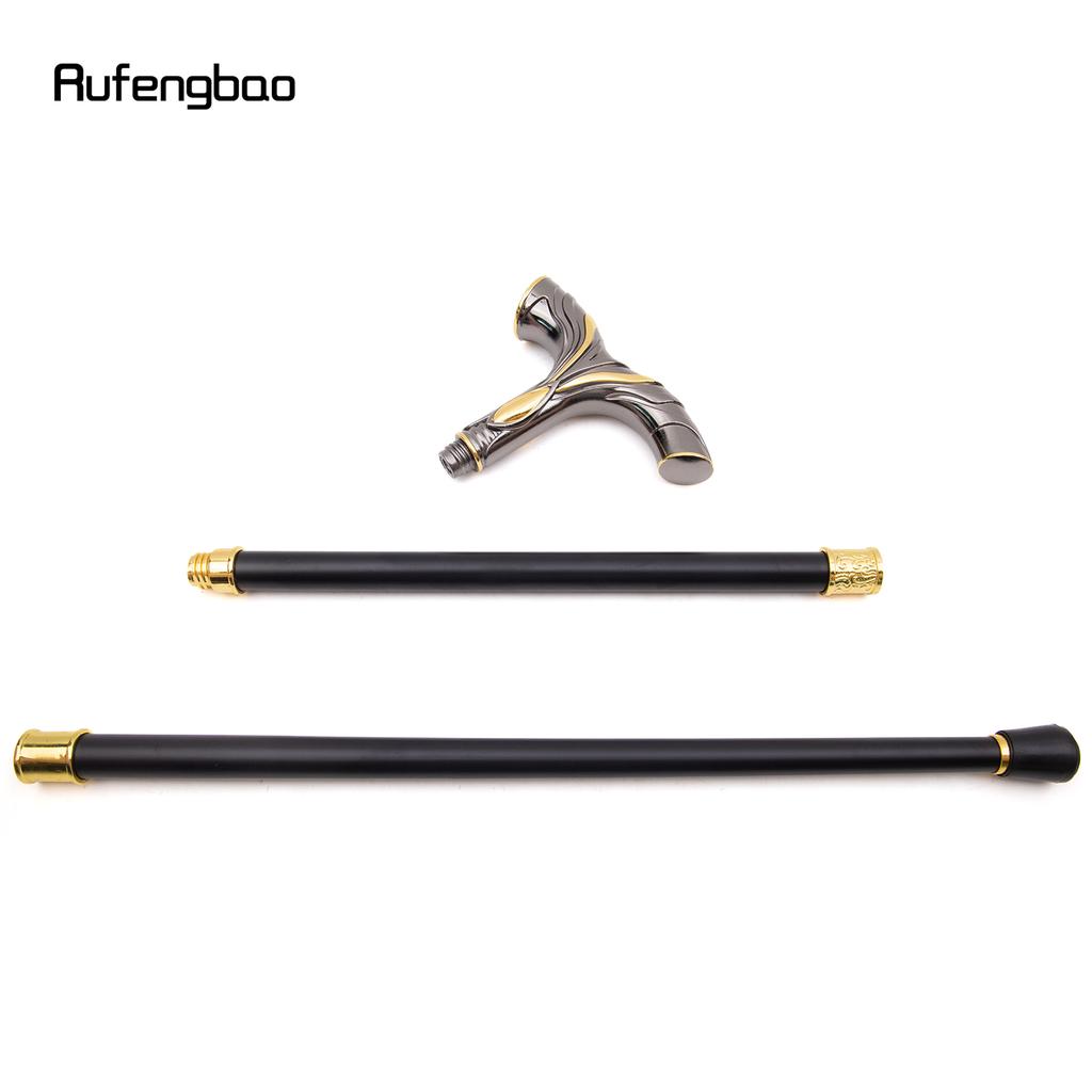 Golden Black Flowing Lines Luxury Fashion Cosplay Walking Stick Party Decorative Cane Elegant Crosier Knob Walking Stick 92cm