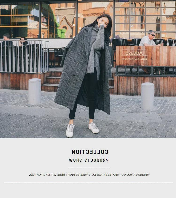 Women's Plaid Wool Coat, Padded Mid-Length Loose Korean Style for Winter 2025.