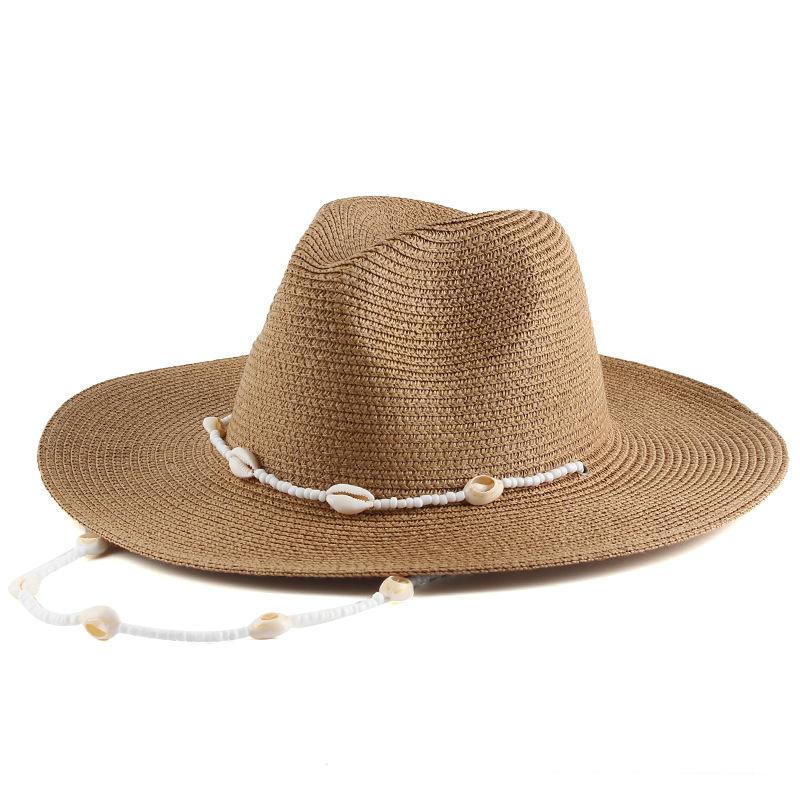 

New Women Wide Brim Panama Hat Summer Beach Elegant Ladies Sun Hat Vacation Fashion British Style 57-58cm хаки