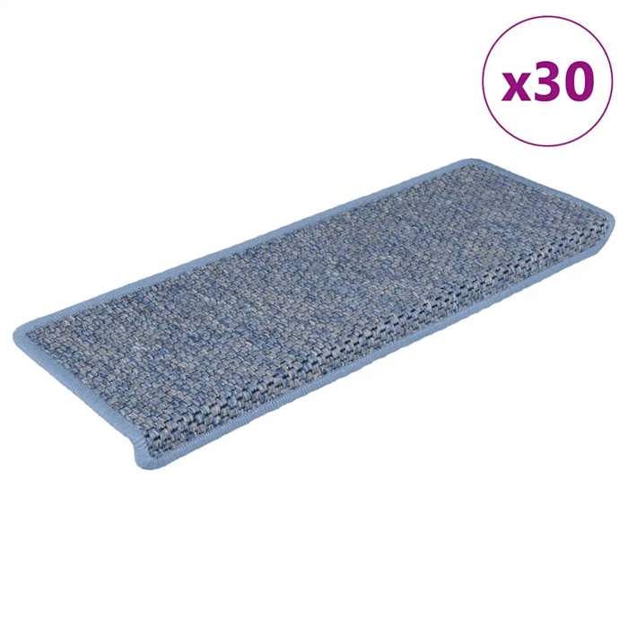 VidaXL Tapis d'escalier autocollants 30 pcs 65x21x4 cm bleu, bande de roulement, tapis de bande de roulement d'escalier, 3365886