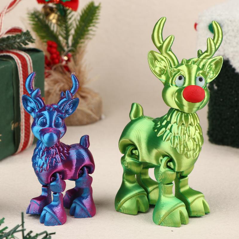 1 Pc Cute Christmas Elk Joint Movable Figurine Office Decor Children's Gift 3D Printed Toy Simulated Statue Ornaments