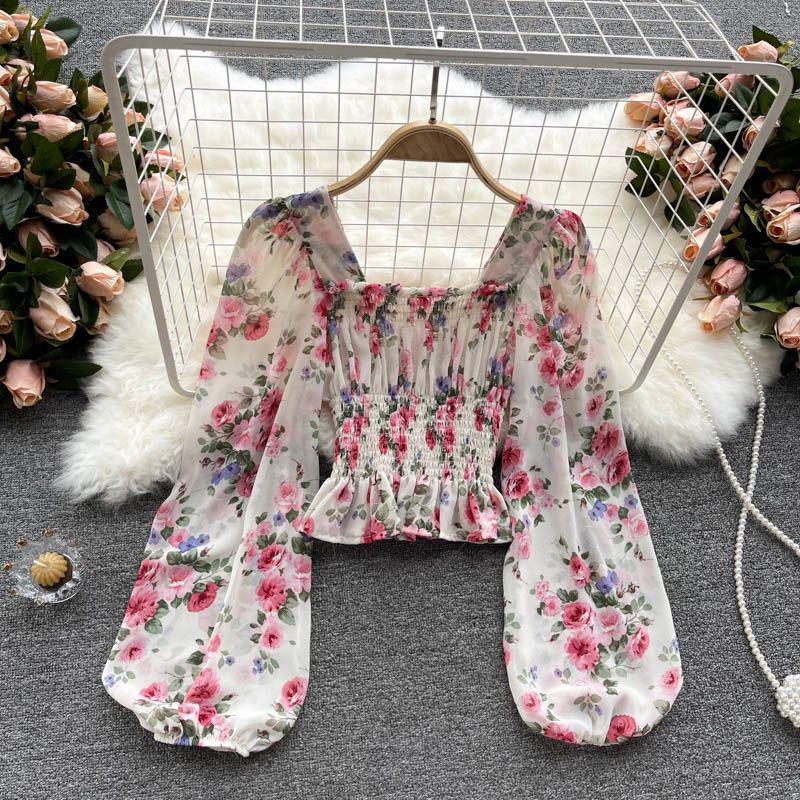 Women's 2026 Chiffon Puff Sleeve Lace Top