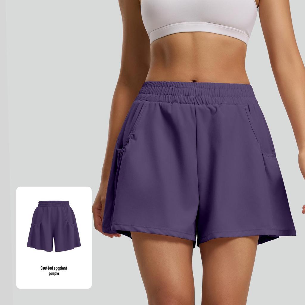 Women's High-Waist Breathable Yoga Shorts with Pockets – Loose Fit for Running & Fitness