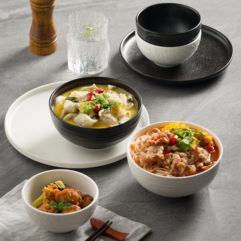 Keramikschale geprägt Felsmuster Reisschale Neue Unterglasurfarbe Suppen-Nudelschale Dessert Haferflocken Kleine Schale für den Heimgebrauch