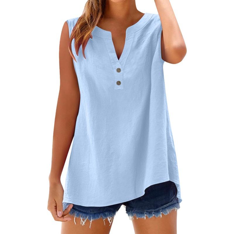 Women's Shirt Summer Fashion Casual Button Loose Sleeveless Bamboo Cotton Top Women's Wear