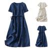 Rochie Vintage din In cu Imprimeu Puncte Femei Vară Mânecă Scurtă Bumbac Largă Casual Midi Rochie de Plajă Vestidos
