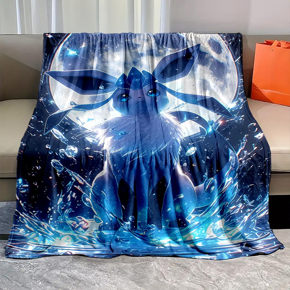 Japanese Anime Blanket with Eevee Umbreon Print, Soft Flannel Fluffy Camping Blanket for Children Adults Sofa Blanket Great Gift
