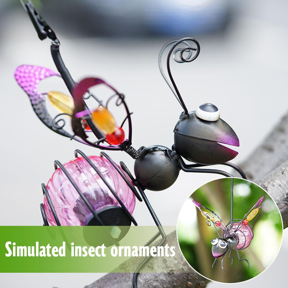 Solar Iron Insect Statue With LED Fairy Light Outdoor Waterproof Hanging Tree Ornament For Fence Yard Courtyard Garden Art Decor