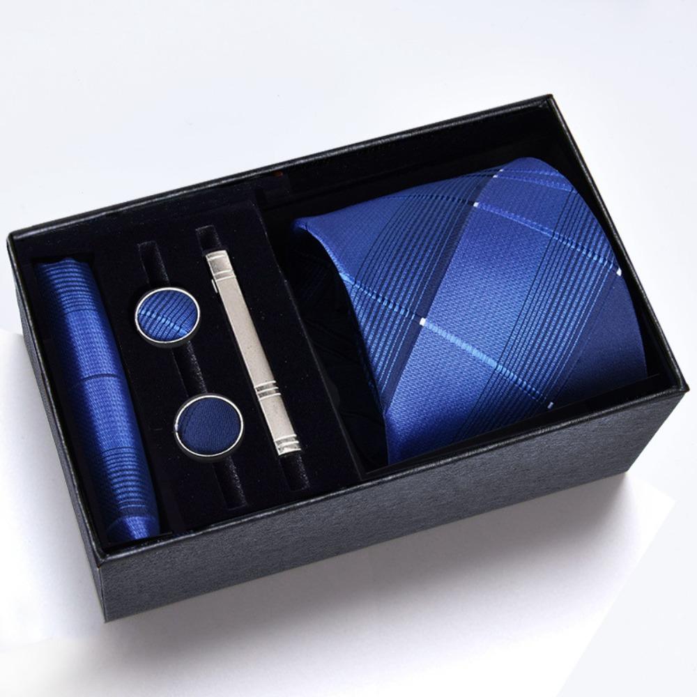 Fashion Handkerchief Wide Tie Sets Tie Clip Pocket Squares Cravat Business Classic Cufflinks Clip Box Men