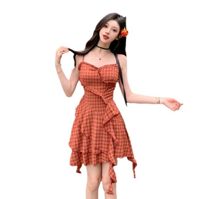 Women's Large Sun Protection Ruffled Plaid Skirt and Top Set