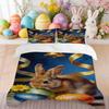 Easter Bedding Pillowcase Quilt Cover 3 Piece Set Brown Rabbit With Gold Egg Yolk Daisy Pattern