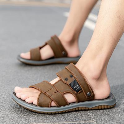Sandalias Casuales de Moda para Hombre Verano Transpirables Cuero de Fibra Zapatos Casuales de Playa para Uso Exterior Antideslizantes Sandalias para Hombre de Mediana Edad Zapatillas de Playa