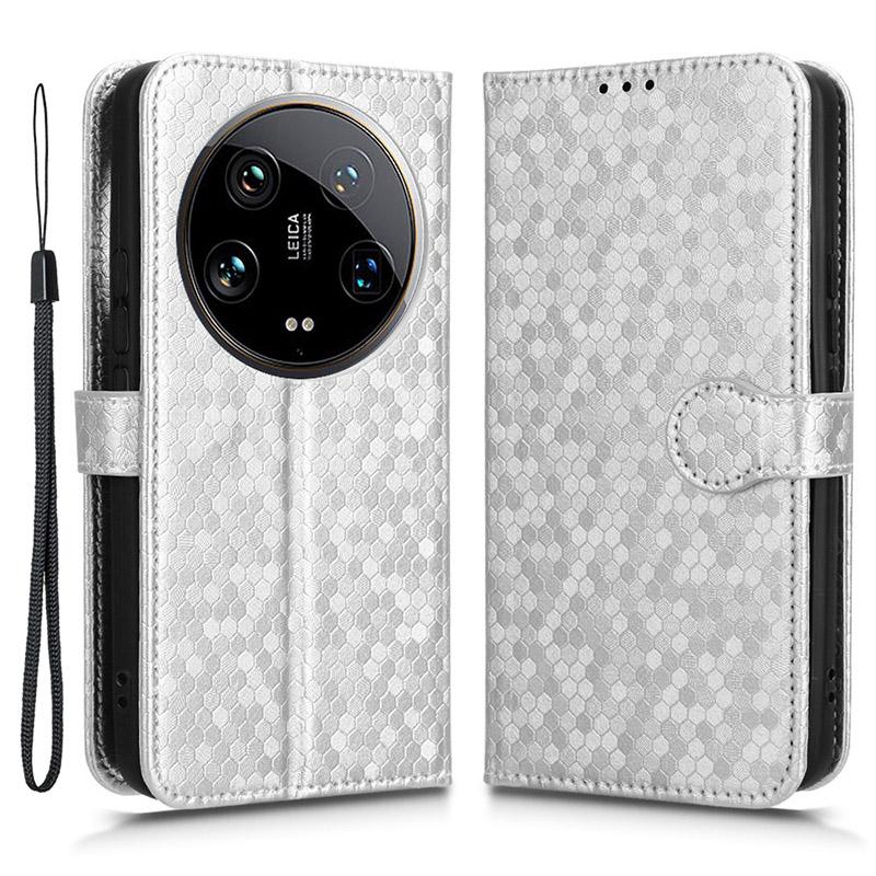 For Xiaomi 14 Ultra Case Dots Imprinted PU Leather Wallet Stand Phone Cover
