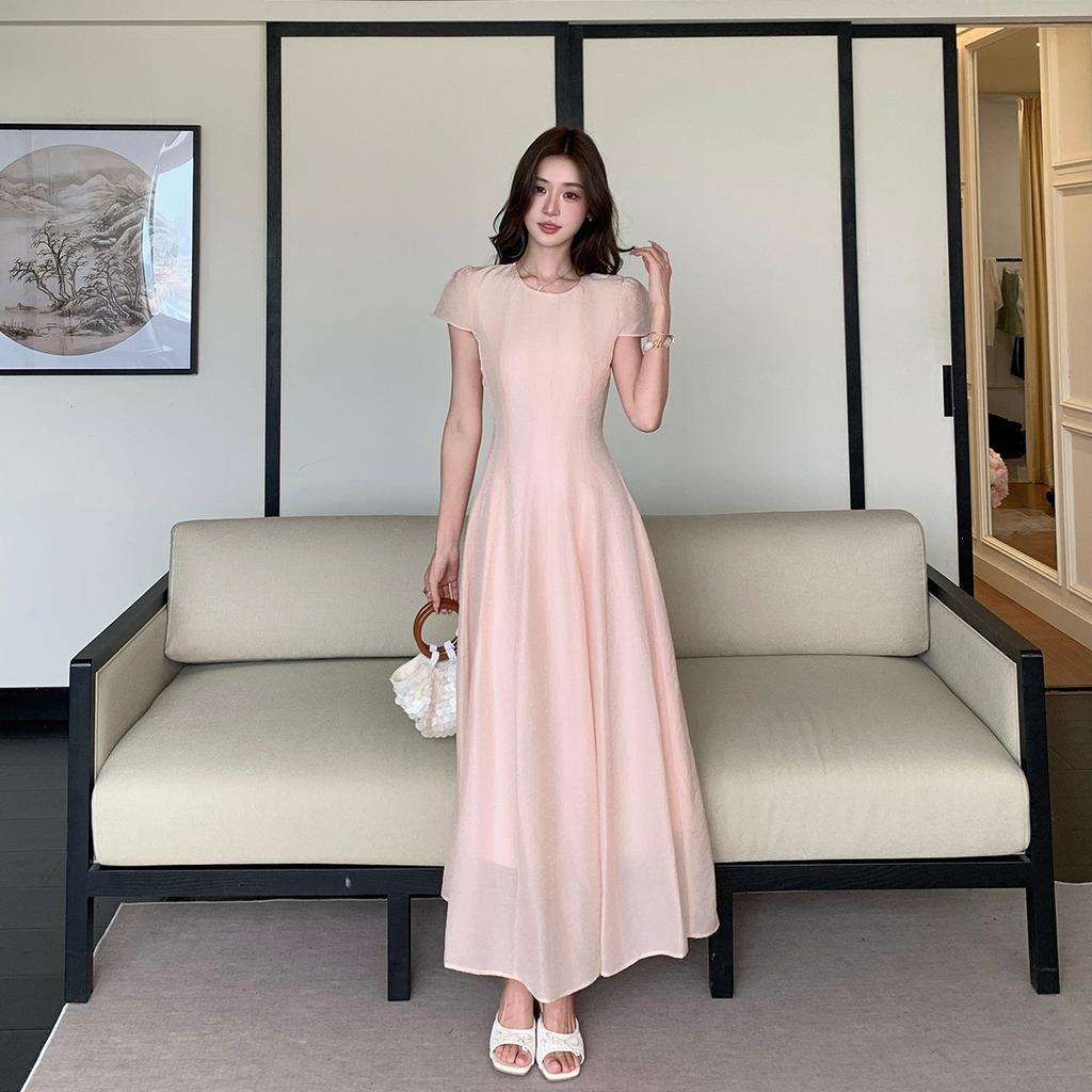 Summer New Korean-style Wrinkled Sleeveless Long Dress with Textured French Dress, Vacation and Travel Long Dress