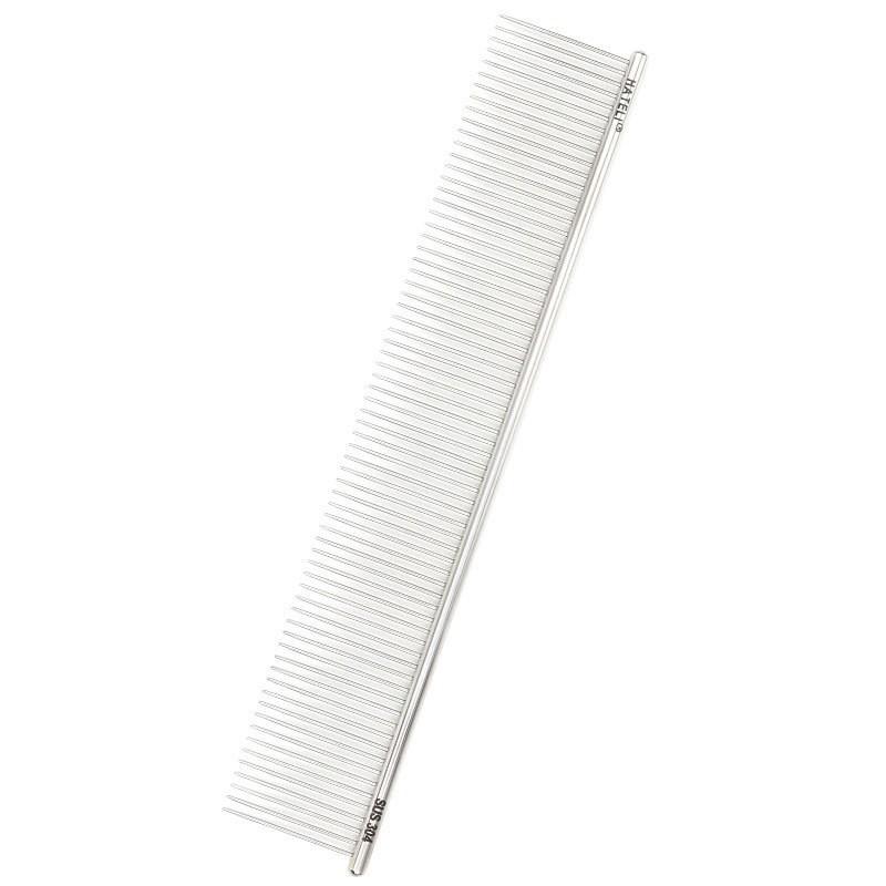 Stainless Steel Dog Grooming Comb Shedding Hair Removal 19cm Straight Row With Curved Tips Pet Brush Long Short