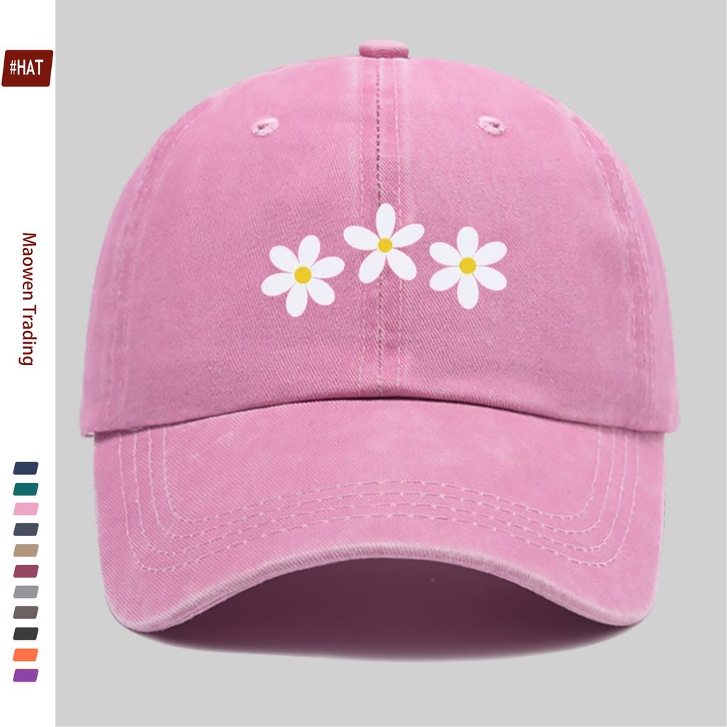 Pc White Daisy Print Baseball Cap Cute Headwear Comfortable Lightweight Papa Hat Adjustable Strap Truck Driver Sun Hat Vin