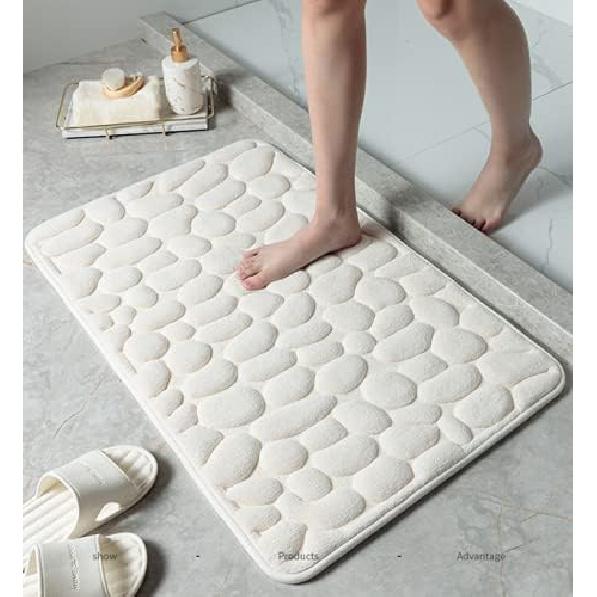 Cobblestone Embossed Bathroom Bath Mat Non-Slip Carpets in Wash Basin Bathtub Side Floor Rug Shower Room Doormat Memory Foam Pad Washable Bath Rugs