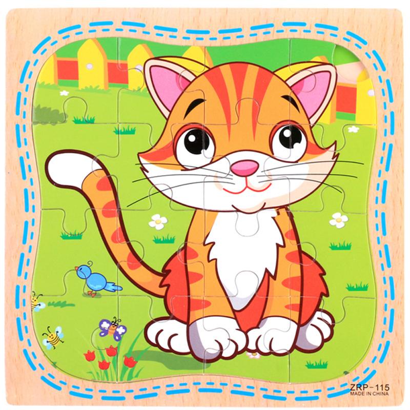 16 ks/sada Kreslené puzzle Dřevěné skládačky se zvířecím vzorem pro děti