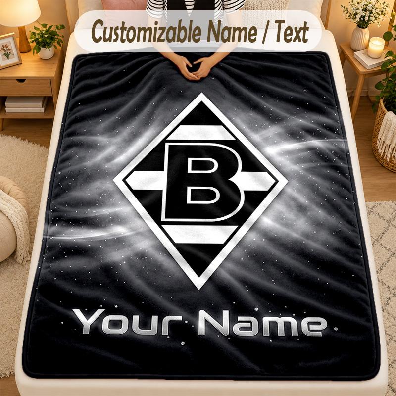 Flannel BlanketBorussia Mönchengladbach Custom Name Text Personalized Soft Warm Throw Blanket Home Decor Gift