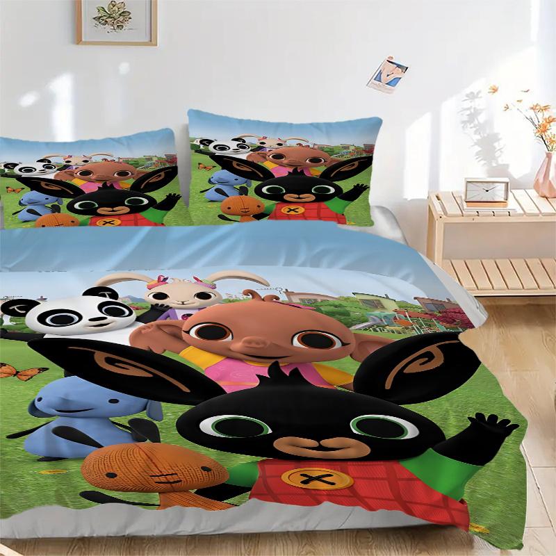 

3pcs Bing & Friends Animal Print Bedding Set-Universal Three-Piece Suit for Bedroom, Guest Room, Living Room, Hotel Decorations-Perfect Gift 135x200cm