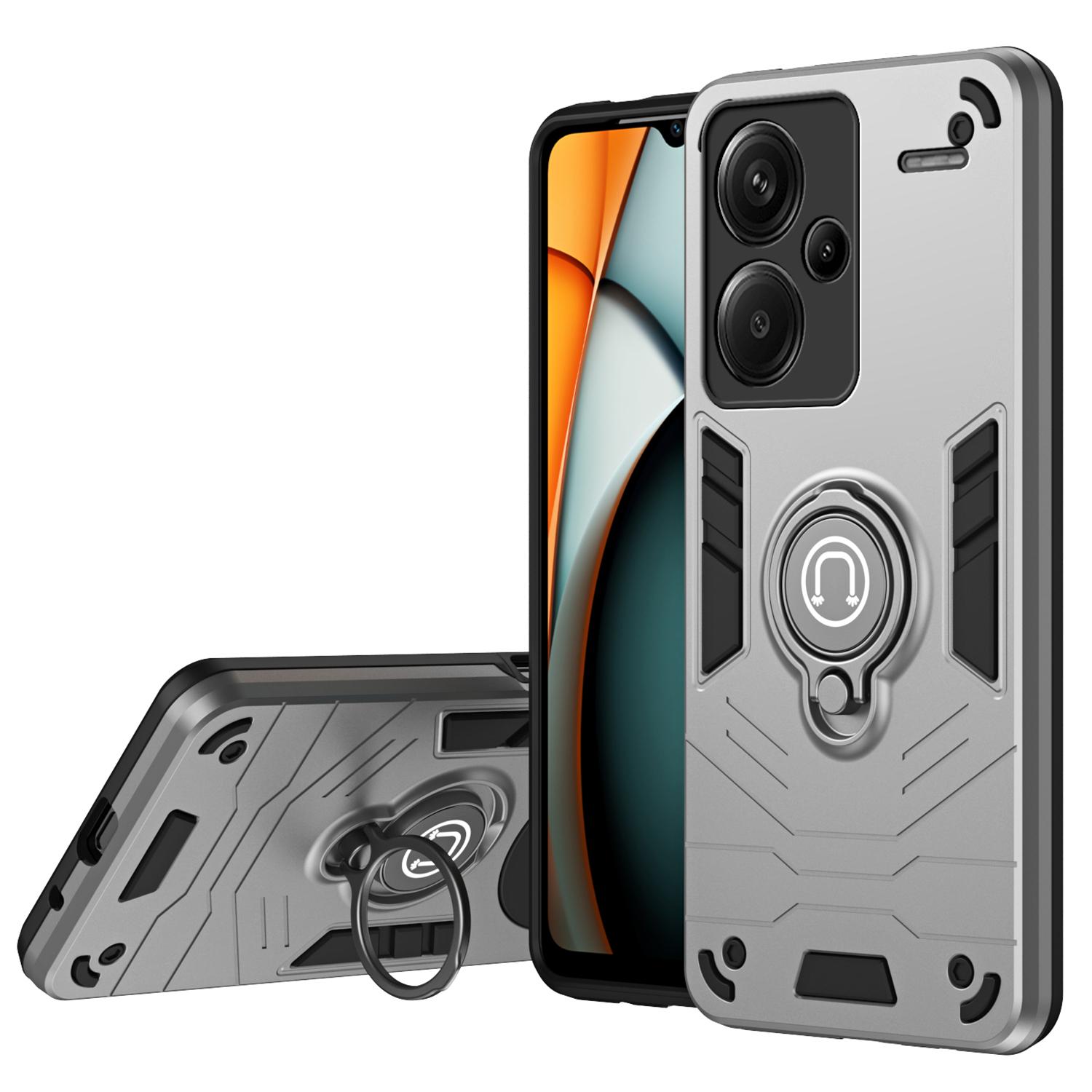 

For Xiaomi Redmi Note 13 Pro+ 5G Case PC+TPU Ring Kickstand Shockproof Phone Cover Grey
