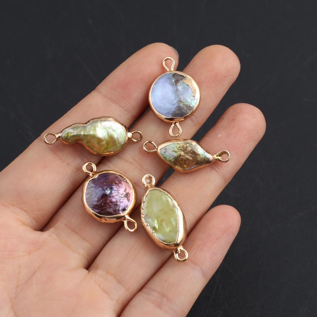 2Pcs, Baroque Artificial Pearl Golden-Edged Connectors for DIY Jewelry, Vintage Crafts, Keychain & Necklace Making – Birthday Gifts, Elegant Design
