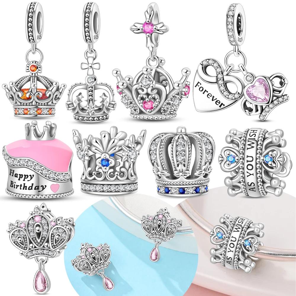 Charm Bead Charms Copper Authentic Blue Zircon Crown Pendant Pink Heart Bead Charms Compatible With Bracelets Jewellery Making Women Diy Gift Accessor