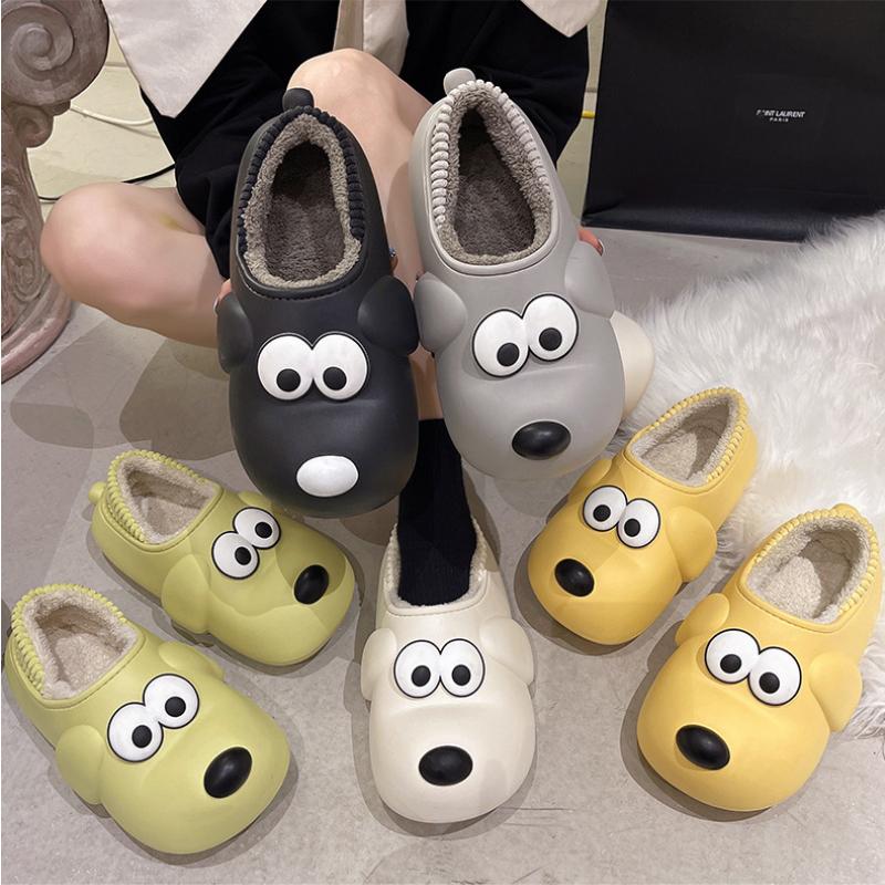 Neue Baumwollpantoffeln Damen Winter Haus Fell Warm Baumwolle Niedlich Lieblich Cartoon Hund Hausschuhe Paar Dicksohlige Rutschfeste Pantoffeln