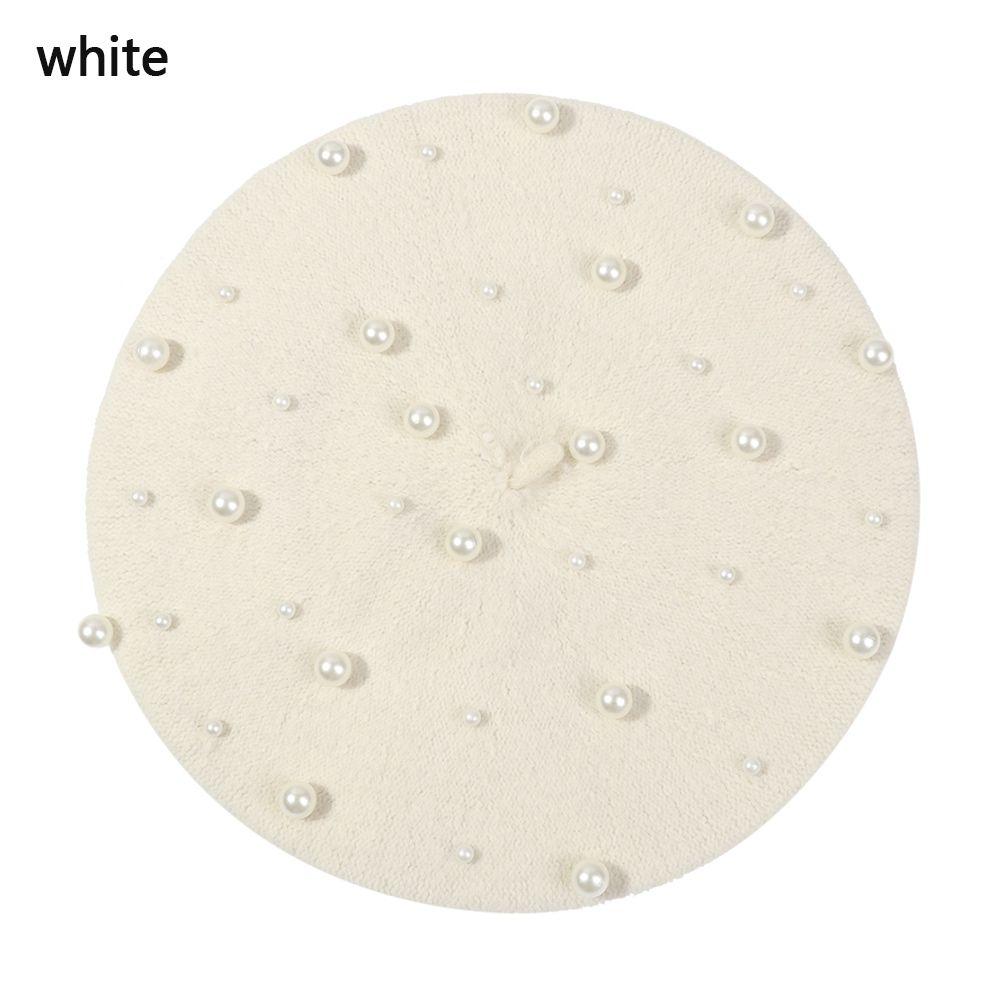 Damen Mädchen Weiche Lässige Elegante Baskenmütze Perle Wolle Malermützen Französische Mütze