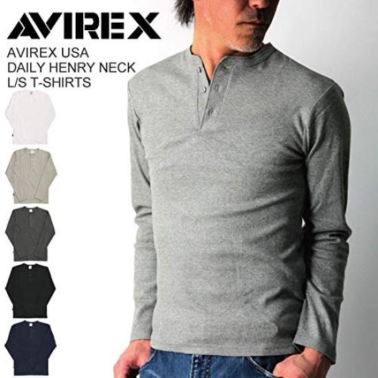 AVIREX Daily Series Henley Neck Long Sleeve Cut and and Size 6153482 T-Shirt, Sewn, Men's Women's, M, 14_Gray,