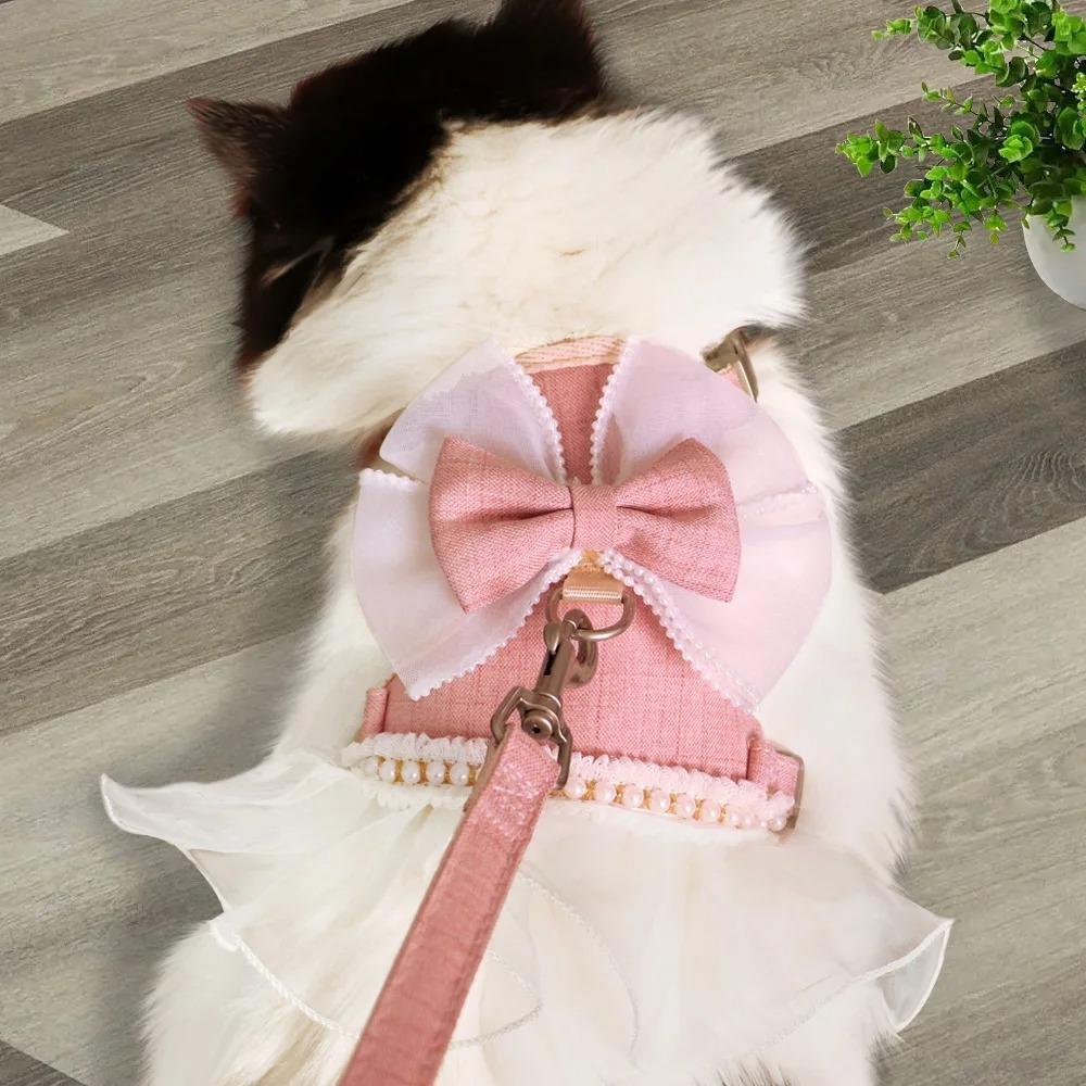Princess Style Cat Harness Leash Breathable Pet Chest Strap Dog Traction Rope  Party