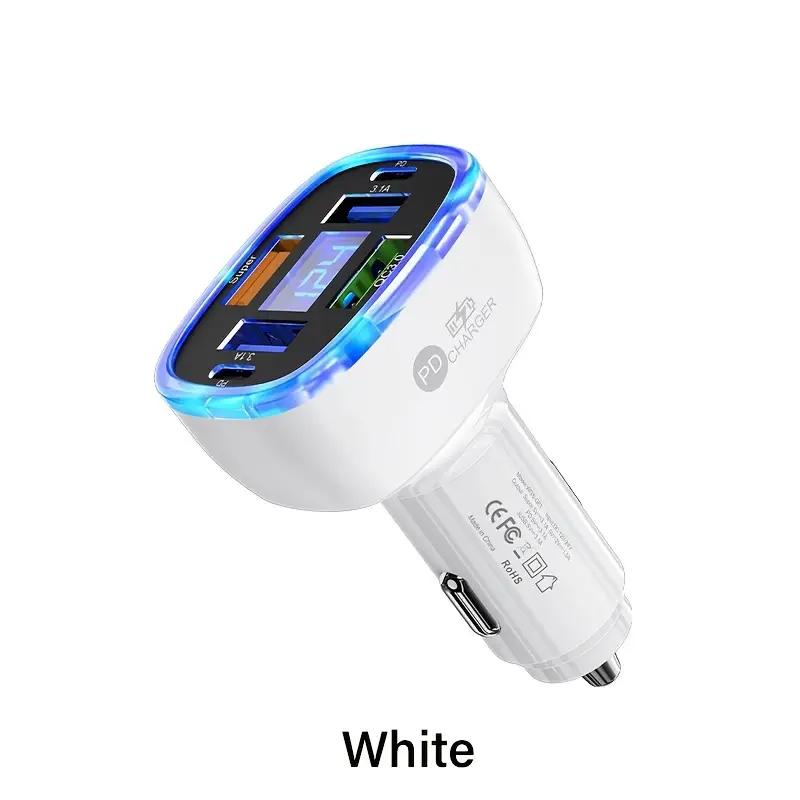 100W 6 Ports Car Charger 4 USB+2 PD Fast Charging QC3.0 USB C Car Phone Charger Type C Adapter In Car For iPhone Samsung Huawei Xiaomi